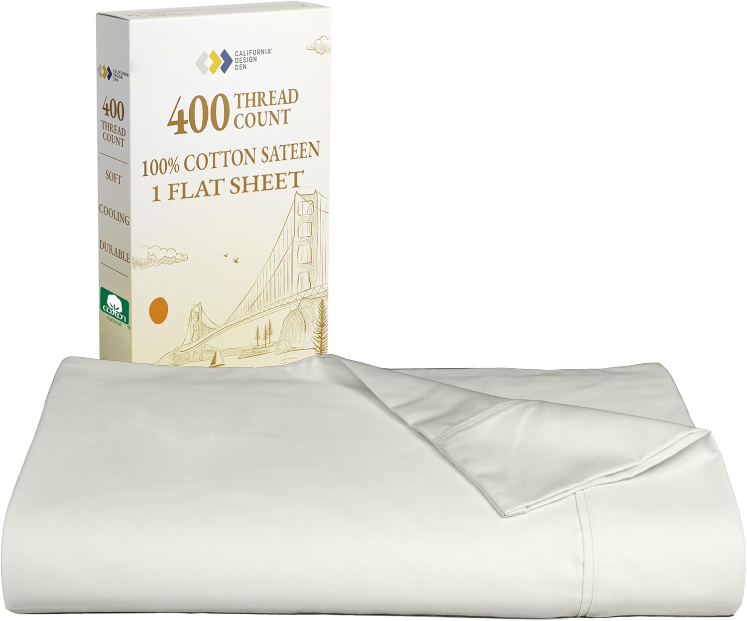 California Design Den Twin Size Flat Sheet, Soft 400 Thread Count 100% Cotton Sheet, Breathable Sateen Bed Sheets, Cooling Top Sheet, Twin Sheets, Single Twin Flat Sheet Only - Ivory (Pale Tone)