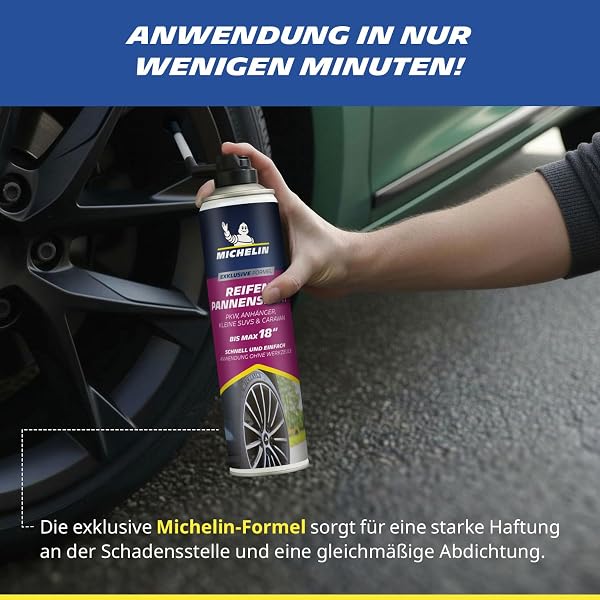 MICHELIN Reifenpannenspray 500 ml – Reifendichtmittel für PKW, Anhänger & kleine SUVs – Reifen abdichten & befüllen ohne Werkzeug – RDKS-kompatibel – bis 18 Zoll Reifen - 4