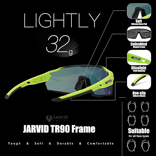 Miniatura 4 de JARVID Gafas de ciclismo polarizadas con 4 lentes de sol deportivas para mujeres y hombres