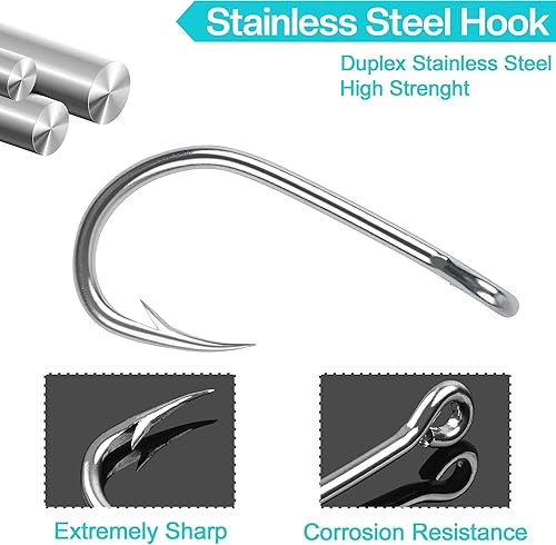Miniatura 3 de Ganchos circulares de agua salada, 50 paquetes de ganchos de pesca de acero inoxidable fuertes anzuelos de pesca de cebo vivo anzuelo de pez gancho