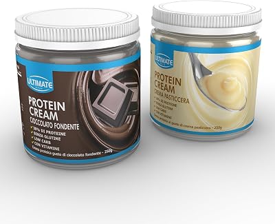 Ultimate Italia - 2 protein cream gusti misti (1 cioccolato fondente + 1 crema pasticcera) - Senza Glutine - Low Carb - 2x250 g