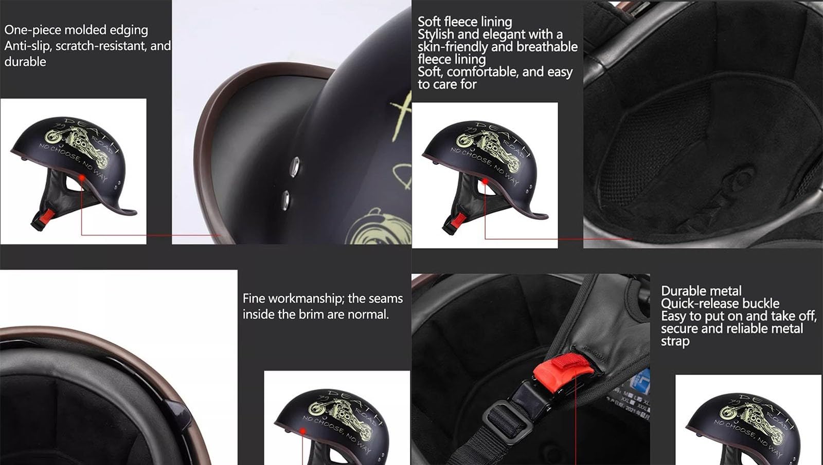 Casco de Motocicleta Hombre, Casco Retro de Media Calza Certificado Dot,Unisex Casco de Gorra de béisbol Cómodo y Ligero Casco de Scooter Forro extraíble Casco de Media calota