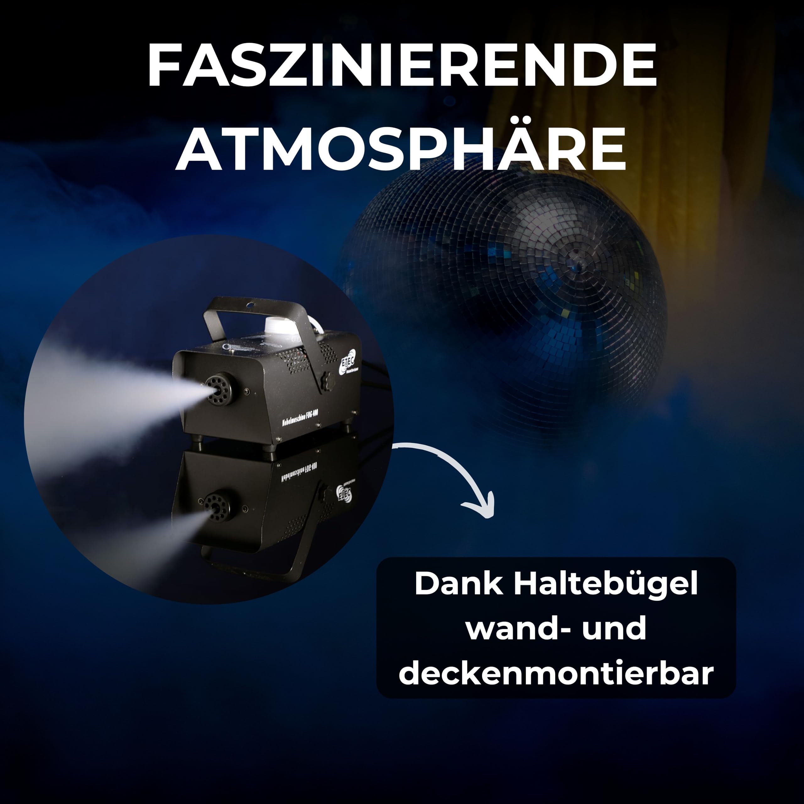 ETEC Professional FOG 400 Nebelmaschine 400 Watt - Fogger Fog Machine Kabelfernbedienung Maschine Club DJ PARTY FLM Nebler Partykeller Effekt Veranstaltung Disco Show Bühne Rauch