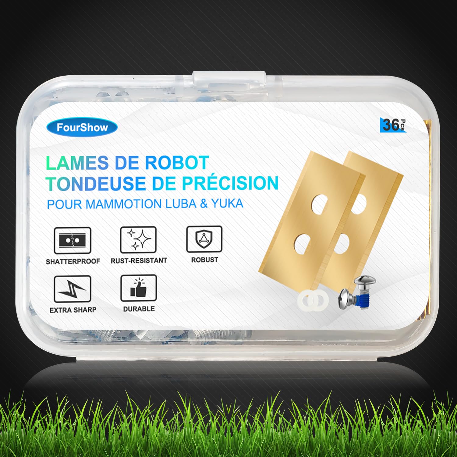 36 lames compatibles avec Mammotion Luba et YUKA toutes les séries, lames de robot de tondeuse à gazon de rechange en titane robustes, avec rondelles en plastique