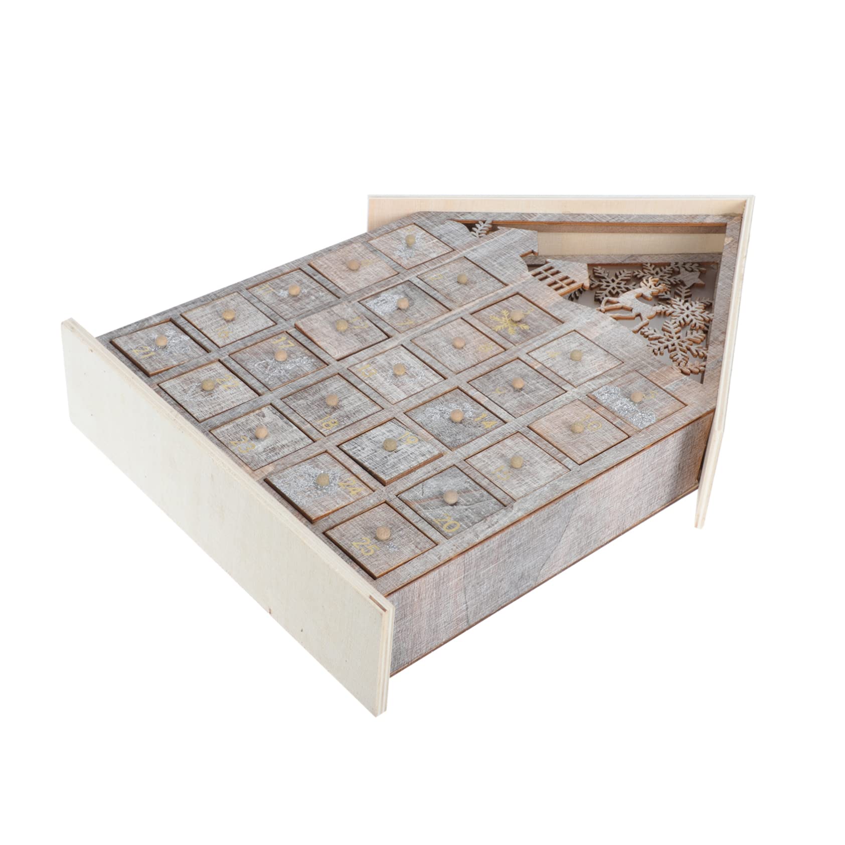 iplusmile Schubladenkalender Weihnachtsdekoration Kreativ Holz für Junge Mädchen Süßigkeiten Spielzeug Aufbewahrung Adventskalender mit Schublade für Zuhause