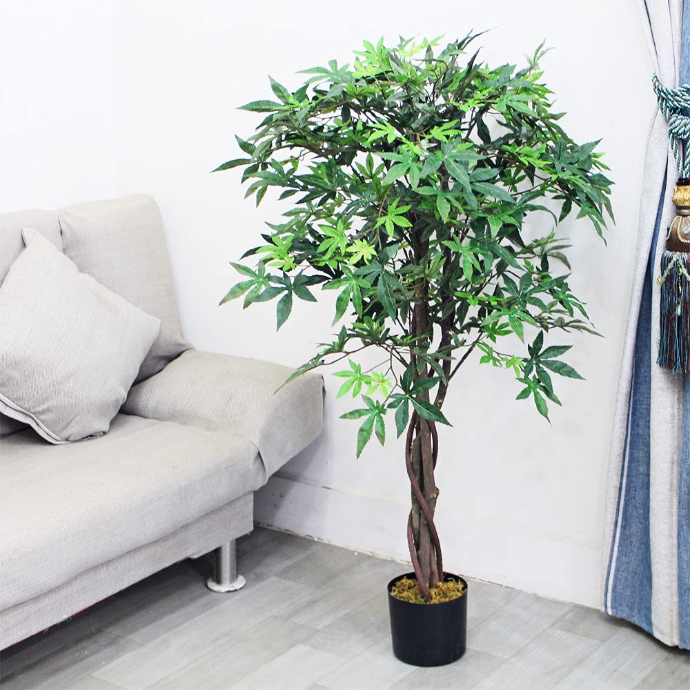 Decovego Erable Plante Arbre Artificielle Artificiel Plastique 120cm avec Bois Véritable Domaine Interne
