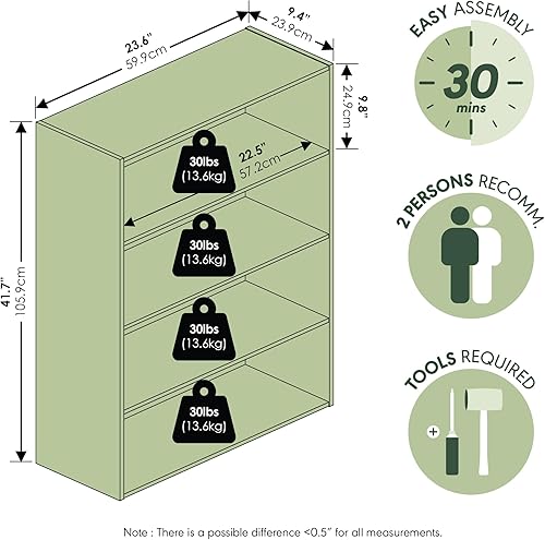 Miniatura 3 de Furinno PASIR - Estantería de libros de 4 niveles, estantería con estantes abiertos, 9.4 x 23.6 x 41.7 pulgadas, para sala de estar, dormitorio,