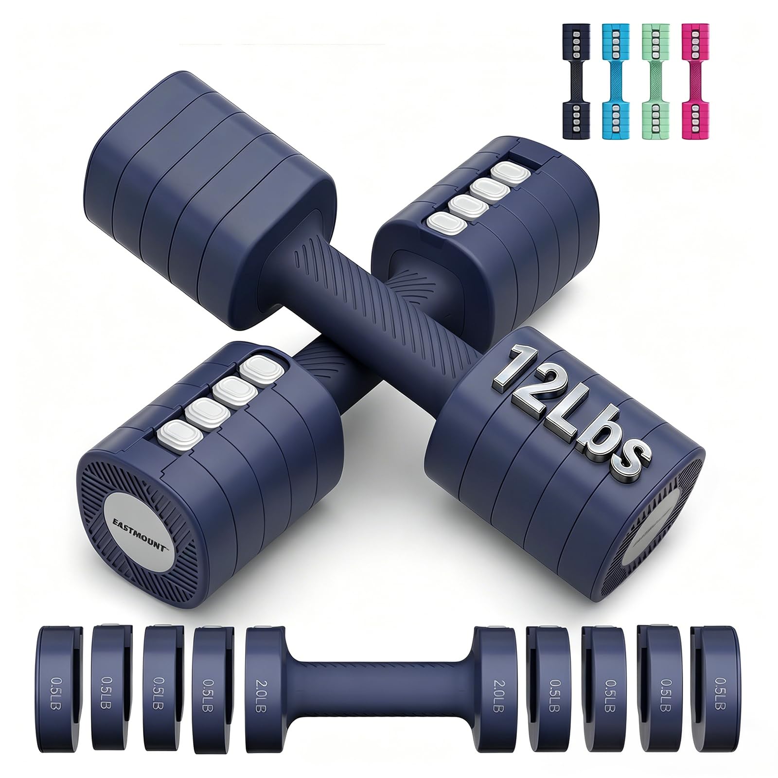 EAST MOUNT Adjustable Weight Dumbbells Set of 2, 8 in 1 Hand Weights for Women 2lb/3lb/4lb/5lb/6lb Dumbbell Weights Set 12 lbs/Pair Hand Weights for Home Office Gym Workout