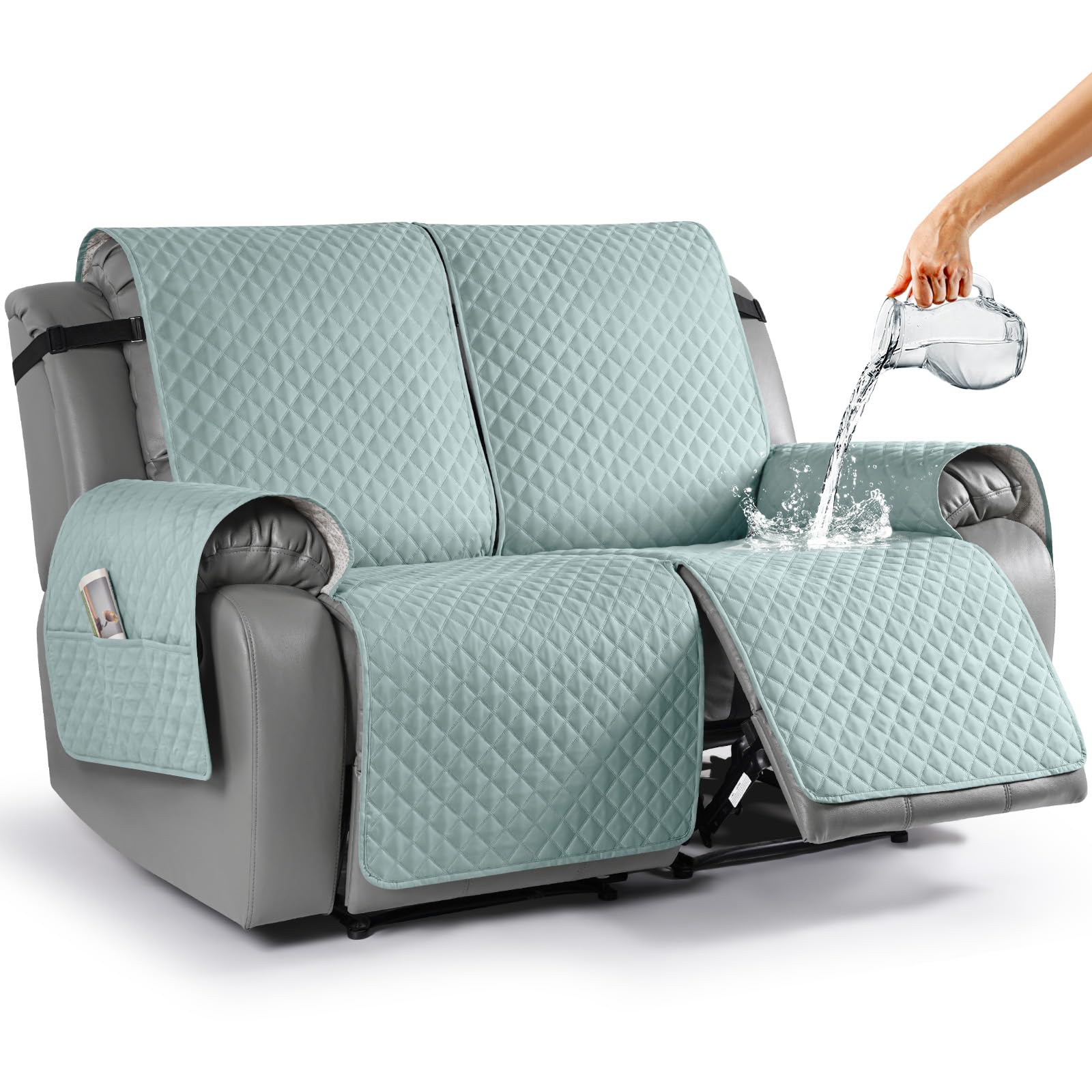 TAOCOCO Loveseat Recliner Cover Non-Slip Sofa Slipcover, Pet Furniture Protector With Elastic Straps, Washable (2 Seater, Mint)