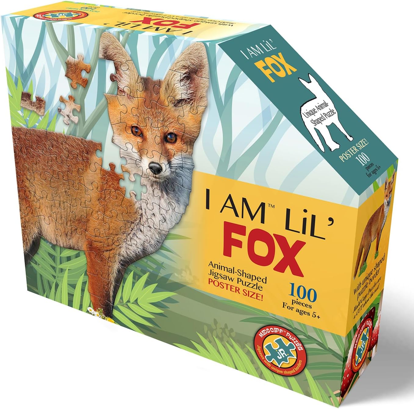 Madd Capp LiL' FOX 100 Piece Jigsaw Puzzle For Ages 5+ - 4001 - Unique Animal-Shaped Border, Poster Size when completed, Puzzle Pieces Are Oversized For Easy Handling, Includes Educational Fun Facts