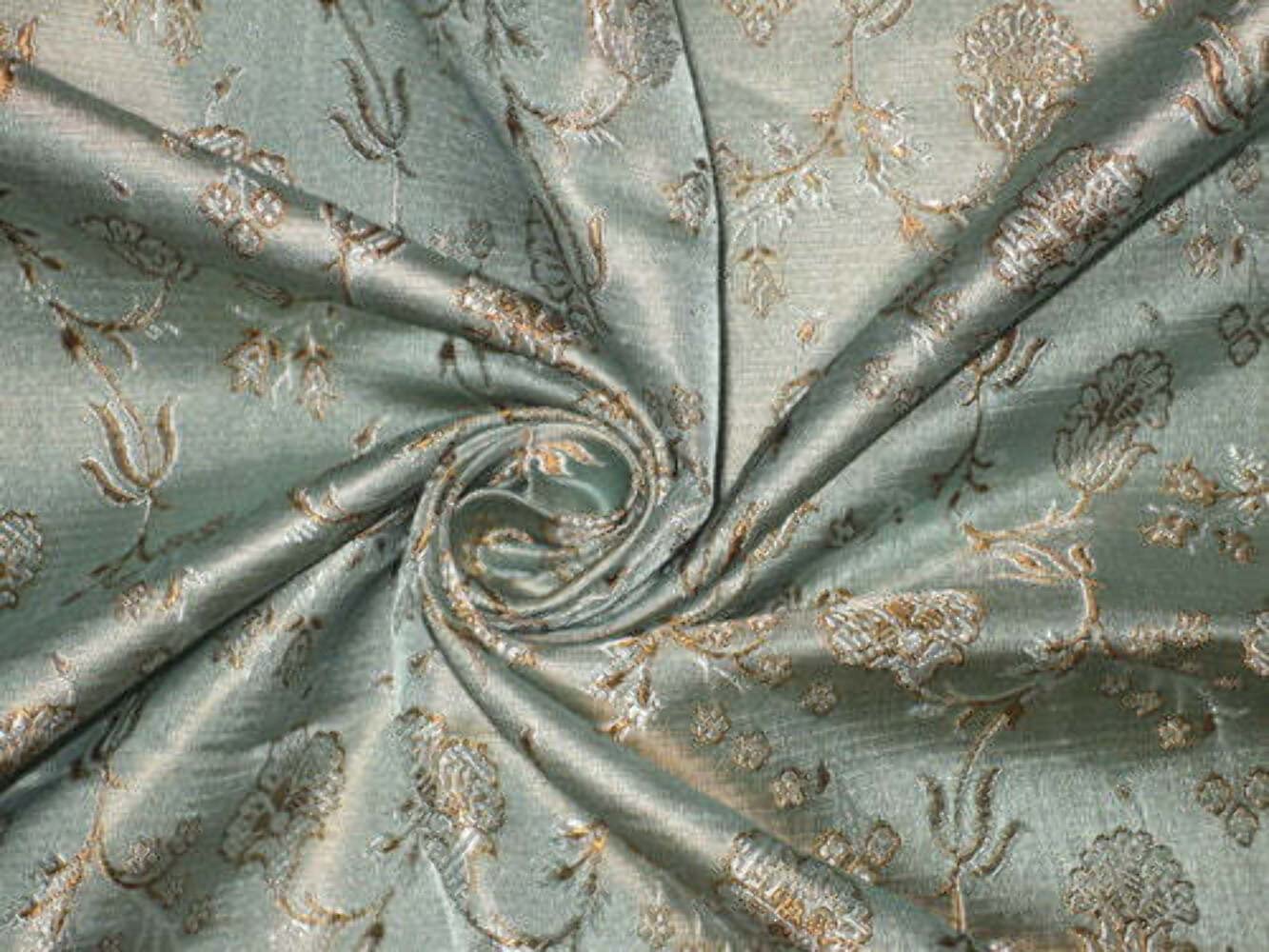 Tissu brocart bleu glacial en pure soie pour vos tenues de cérémonie - 4