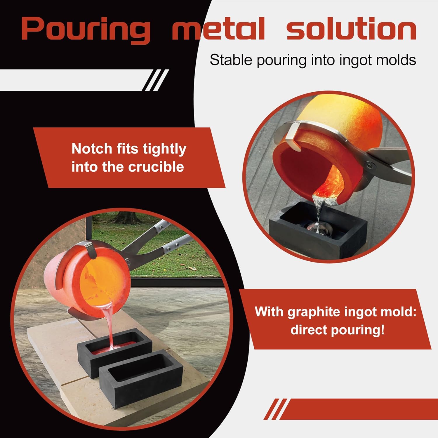 Nelyrho 6kg Crucible Tongs Set Pro with 2 Graphite Crucibles 6kg, 2 Crucible Tongs, Graphite Ingot Mold and Gloves, for Casting Metal