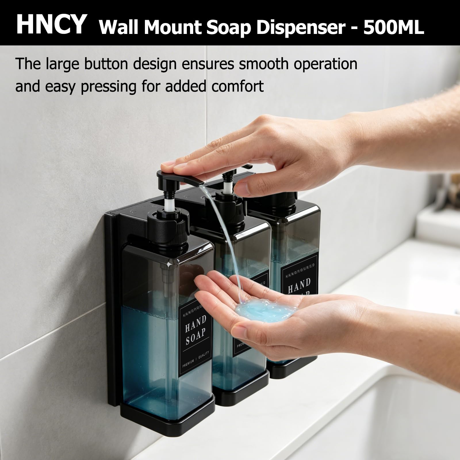 Dispenser Sapone da Muro Senza Forare, 3x500ML Dispenser Sapone Bagno | Dispenser Sapone Doccia, Dispenser Shampoo e Bagnoschiuma, Moderno Dispenser di Liquido Per Bagno Cucina Hotel
