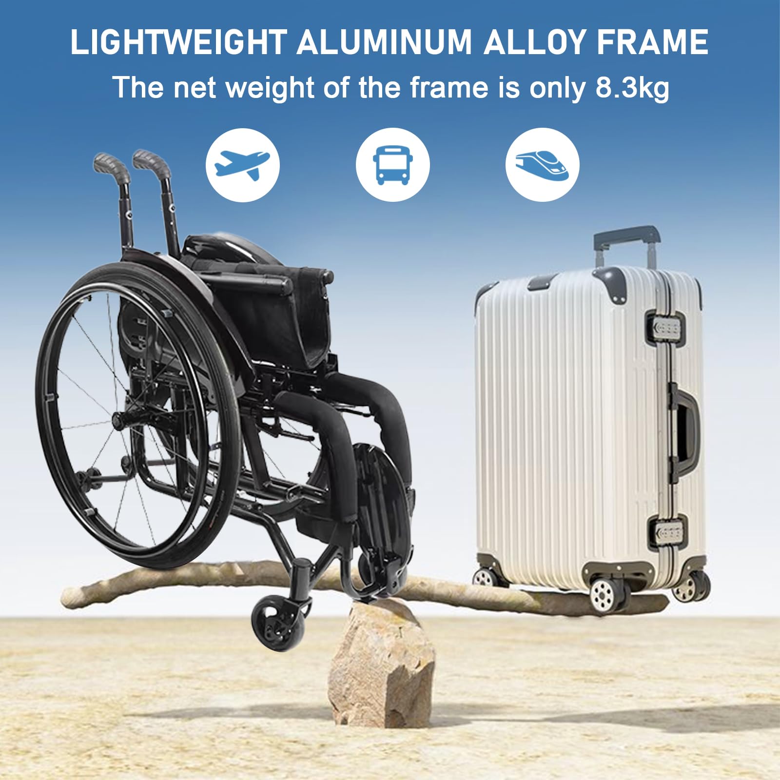 Rotelle Pieghevole, Sedia a Rotelle Leggera Sportiva, Sedia a rotelle Manuale semovente,Sedia a rotelle in Lega di Alluminio,Ruote Estraibili con Un Solo Pulsante(Seat Width 40cm/15.7in,B)