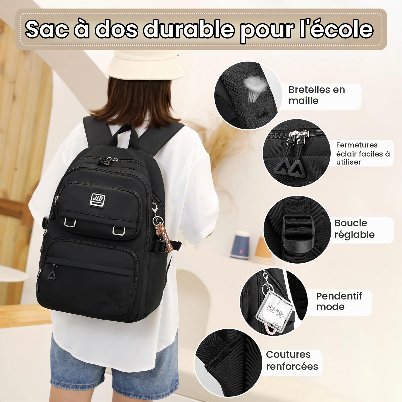 Amythe Sac à Dos pour Filles Adolescents - Cartable Primaire College Tendance Imperméable pour un Usage Quotidien Décontracté, Sac Ecole Grande pour Filles Garçons 9-16 ans
