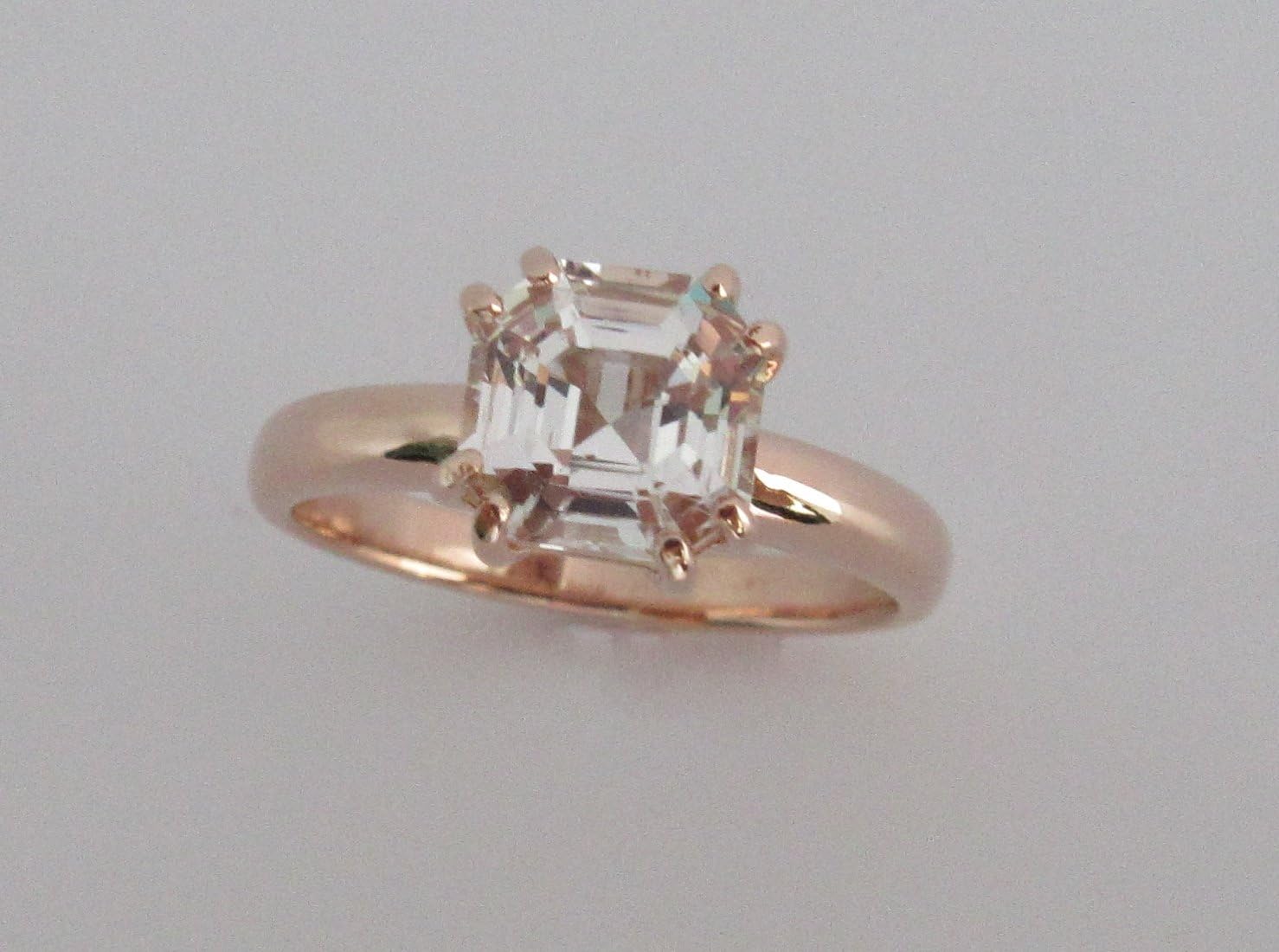 White Topaz Diamond alternative Gemstone Ring 14k Rose gold Engagement Ring Asscher Cut Unique Ring Bride