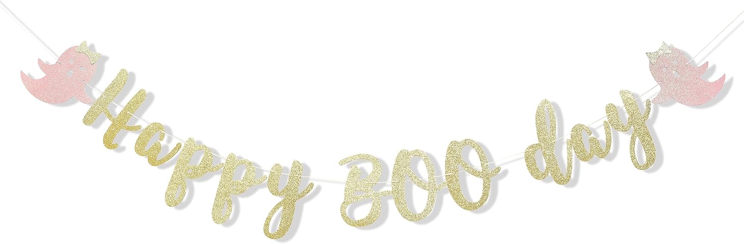 Happy Halloween Banner - Happy Boo Day Garland, Halloween Birthday Party, Halloween Party Decorations, Boo Birthday Banners, Gold Glitter Banner Sign Garland
