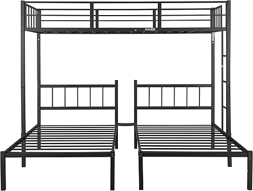 Miniatura 4 de Litera triple estructura metálica HABITRIO 3 camas individuales con barandilla de longitud completa escalera lateral no necesita somier muebles que