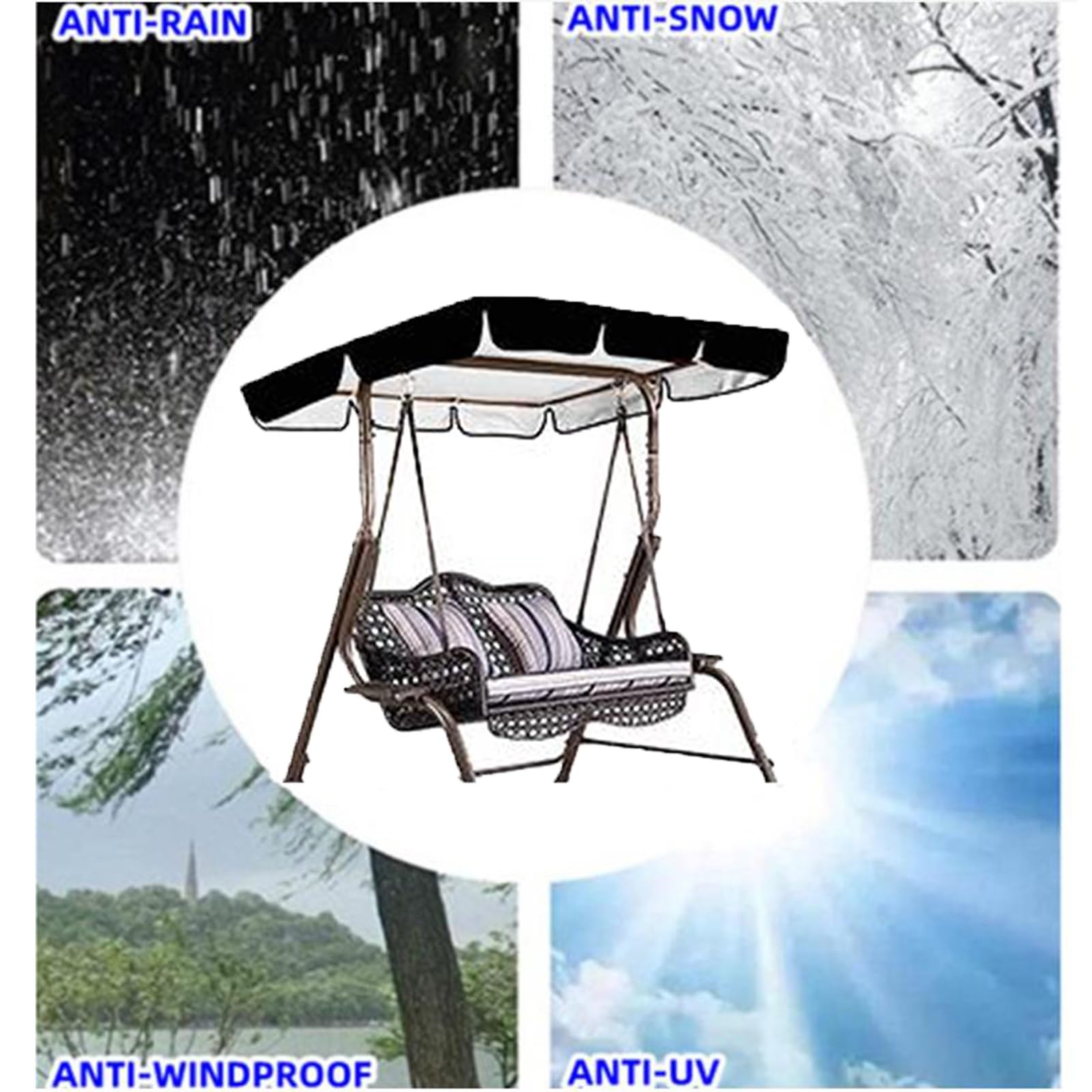 Ersatz-Überdachung für Hollywoodschaukel, 2/3 Sitzer Wasserabweisend Ersatzdach, 600D Oxford-Tuch Wasserdichtes Sonnensegel für Gartenschaukel(Blue,65 * 45 * 6in/164 * 114 * 15cm)