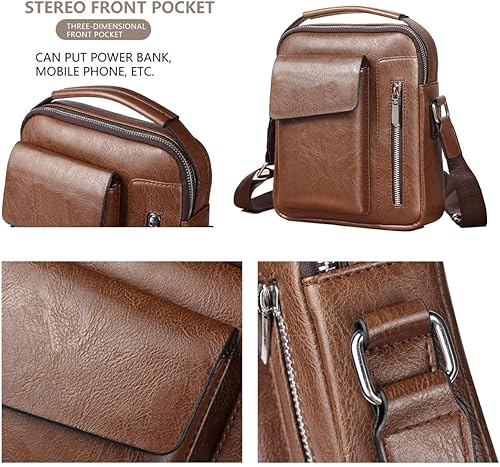 Miniatura 3 de Bolso cruzado de cuero para hombre pequeño bolso de hombro para iPad de 97 pulgadas viajes ciclismo senderismo oficina negocios A_negro, A_marrón