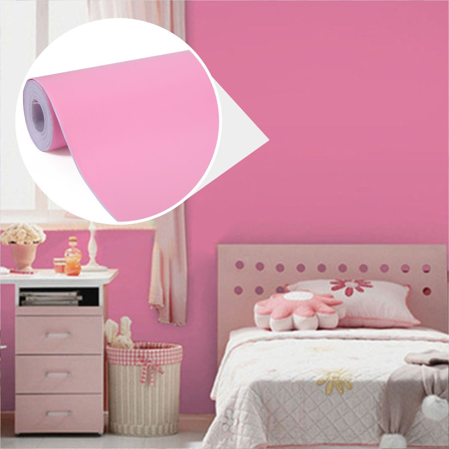 Wallpaper Self-Adhesive Wall Sticker Decoration for Furniture Bedroom Living Room Office-Pink