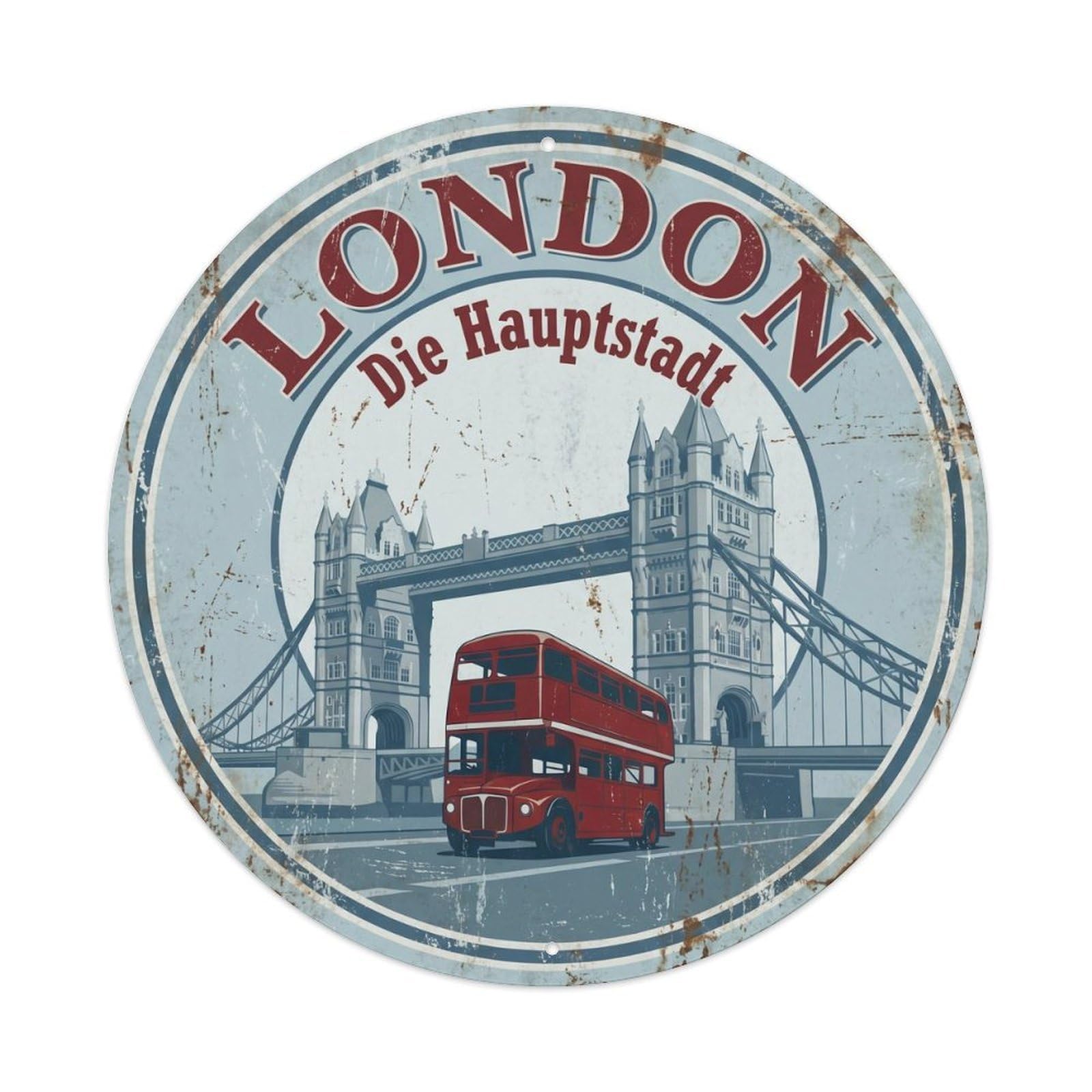 Vintage Travel Tower Bridge London Metal Tin Sign Plaque Wall Decor for Cafe, Club, Garden Round Metal Poster 8x8Inch