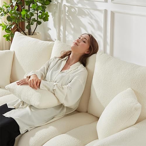 Miniatura 7 de Antetek Juego de 3 sofás de peluche para sala de estar, modernos sofás de asiento profundo de 2 unidades y un sofá Cloud Boucle de 3 plazas de gran