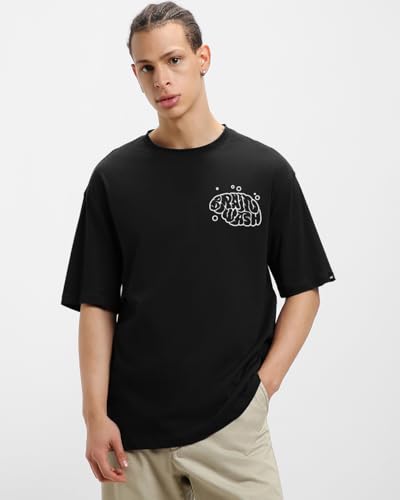 Image of Bewakoof Men's Graphic Printed 100% Cotton T-Shirt - Oversized Fit, Round Neck, Half Sleeves