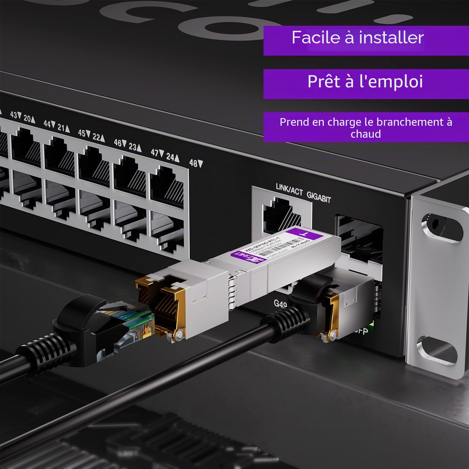 Module SFP+ multidébit 1,25/2,5/5/10 G vers RJ45, compatible avec Freebox Ultra/Delta, Cisco SFP-10G-T-S, Ubiquiti, MikroTik et autres, 10GBASE-T supportant Cat.6a/7 jusqu'à 30 m, 1 pièce