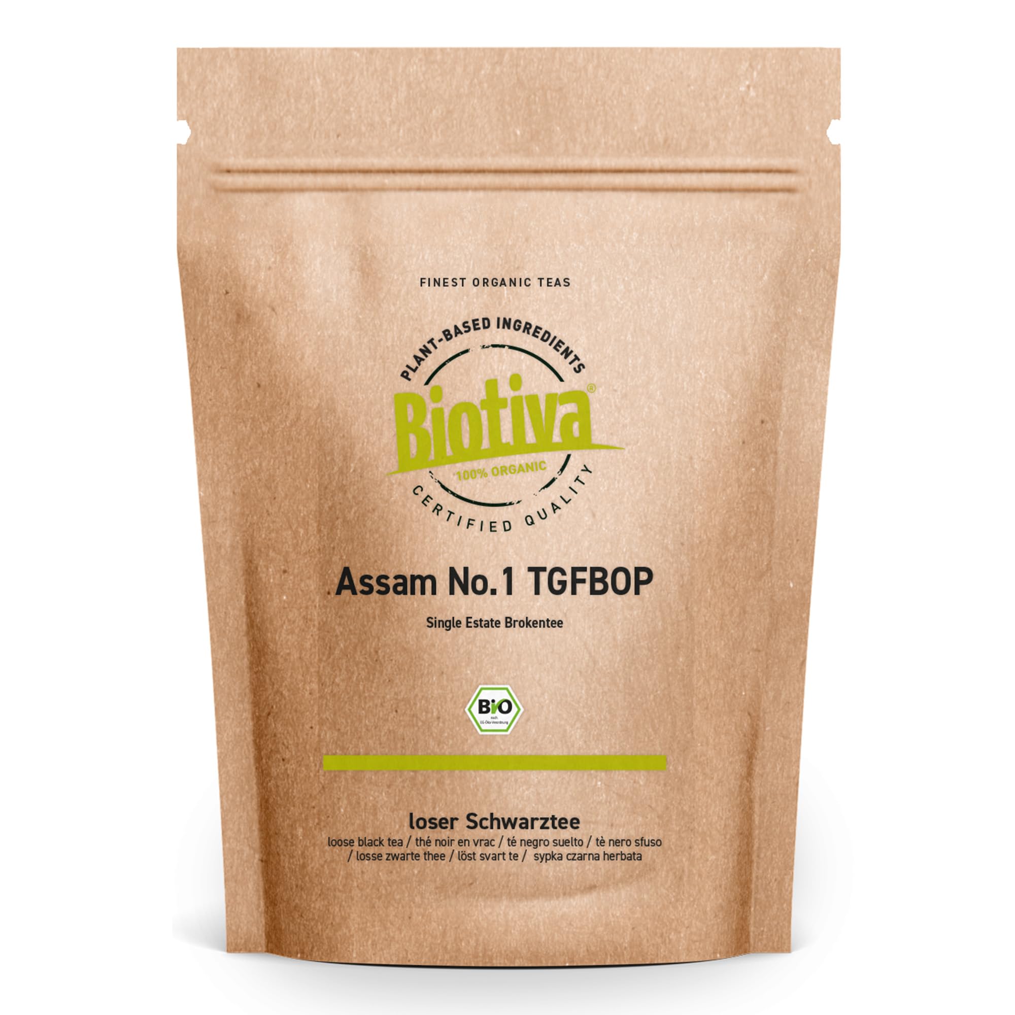 Assam No.1 TGFBOP Czarna herbata organiczna 250 g – herbata sypana – Indie – najwyższa jakość – butelkowana i kontrolowana w Niemczech – Biotiva
