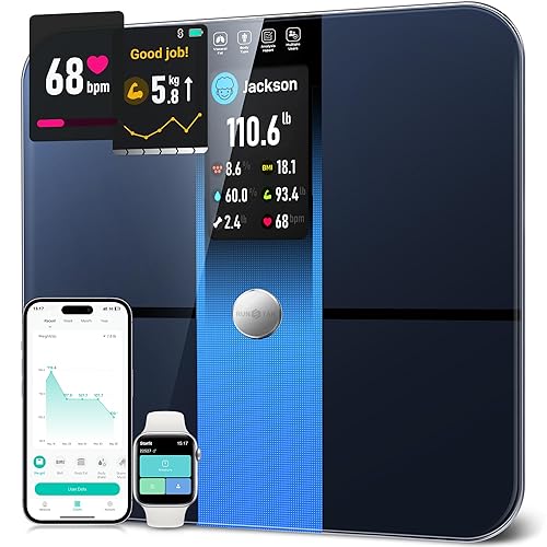 RunStar Báscula para peso corporal, báscula inteligente de baño digital de precisión con pantalla grande TFT a color de 3.5 pulgadas para IMC,
