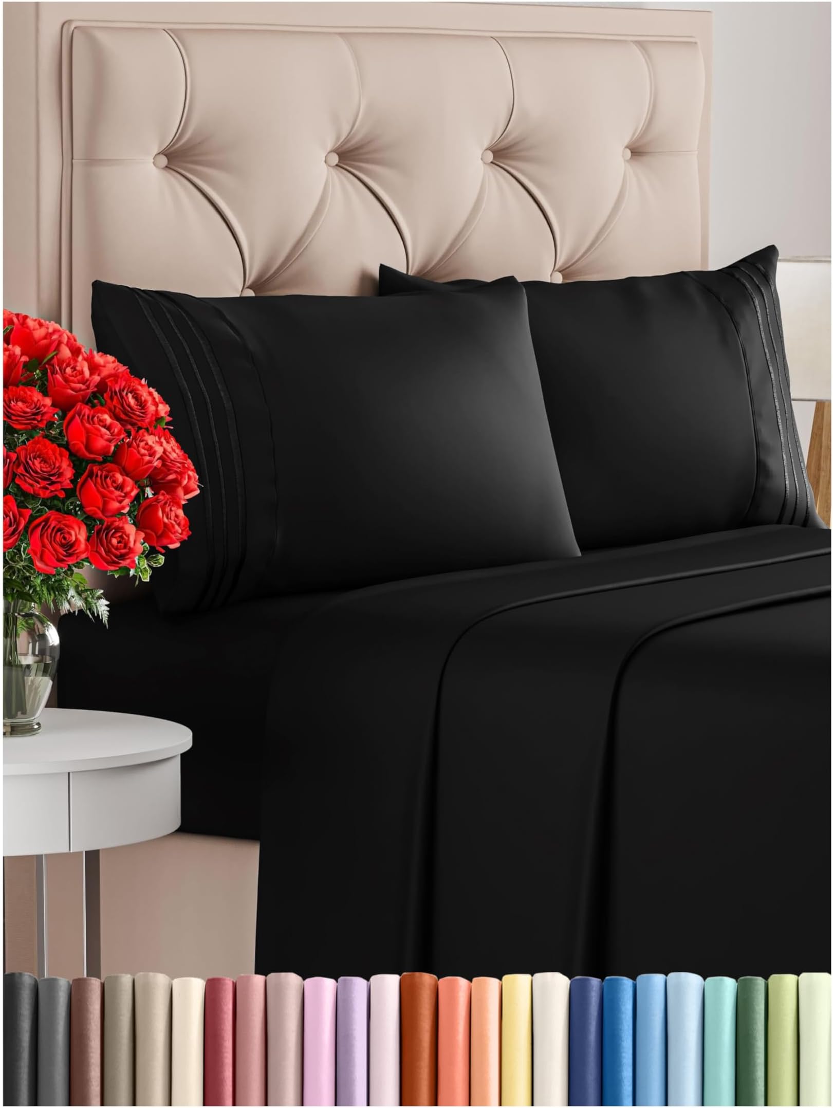 King Size Sheet Set - Breathable & Cooling Sheets - Hotel Luxury Bed Sheets - Extra Soft - Deep Pockets - Easy Fit - 4 Piece Set - Wrinkle Free - Comfy - Black Bed Sheets - Kings Sheets – 4 PC