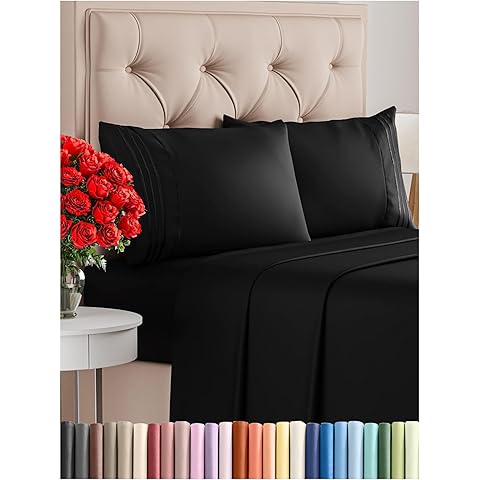 Cal King Size 4 Piece Sheet Set - Comfy Breathable & Cooling Bed Sheets Set - Hotel Luxury Bedding for Women, Men, Kids, Teens, Boys & Girls - Deep Pockets, Ultra-Soft, Wrinkle Free - Oeko-Tex - Black