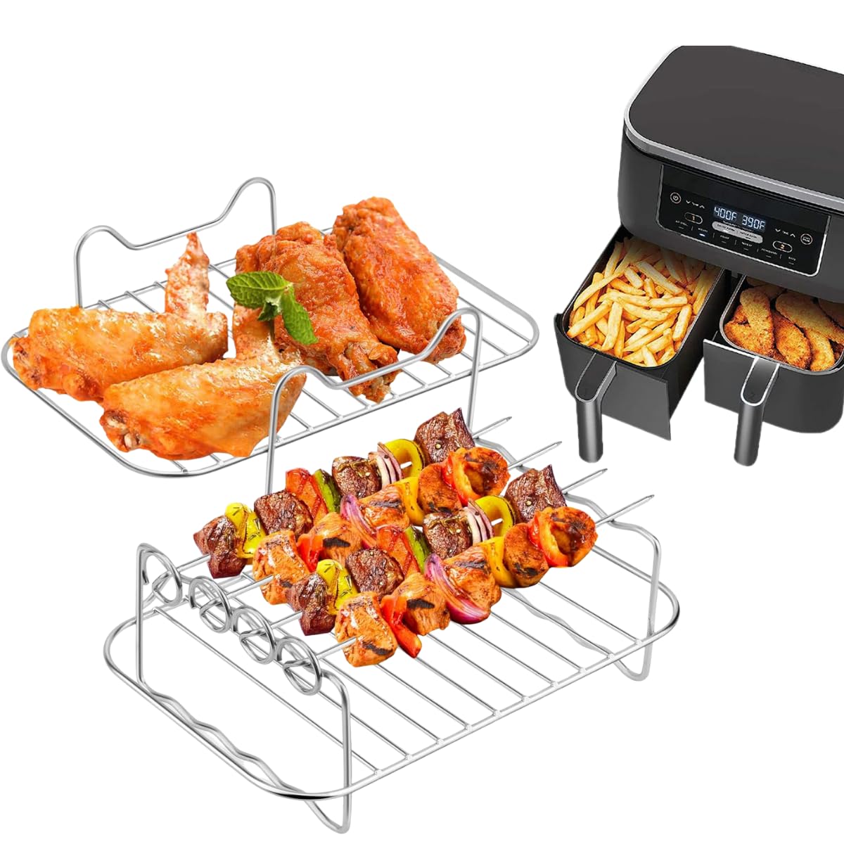 Accessori per friggitrice ad aria Ninja Double Stake XL/Dual AF400EU/AF451EU 9,5L, griglia per friggitrice ad aria a 3 strati con clip, griglia in acciaio inossidabile 304