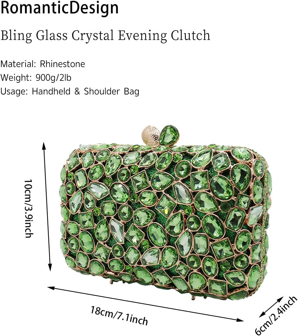 RomanticDesign Glitter Rhinestone Evening Clutch for Women Bling Glass Crystal Bridal Purse Cocktail Prom Party Handbag