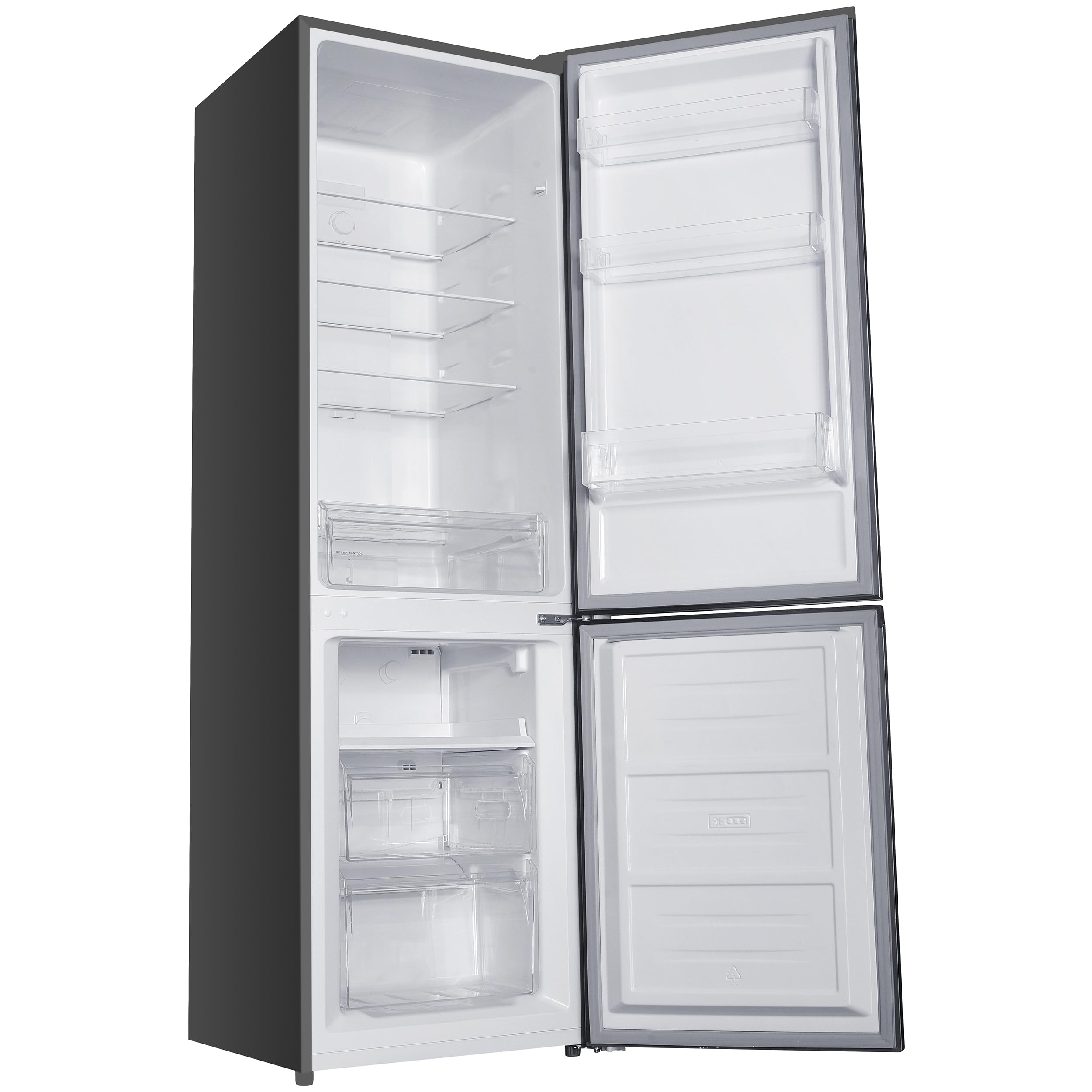 homeX Kühlschrank mit Gefrierfach No Frost, Kühl-Gefrier-Kombination freistehend, groß - 253 Liter, Super-Frost-Funktion, leise Kühlgefrierkombi, EEK C, Kühl Gefrierkombination, silber, CFSN2531C-S
