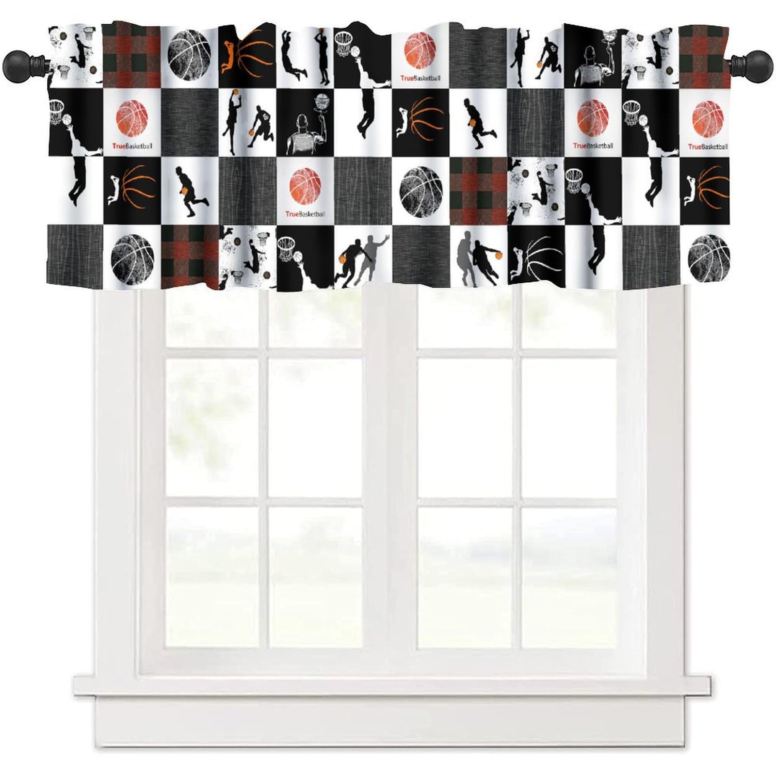 moderw Vintage Sports Valance Curtains, Basketball Sport Gaming Theme Window Treatment Valance for Kids Boys Girls Bedroom Living Room 54x18inch