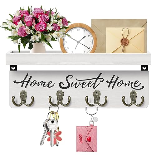 buways Wall-Mounted Key and Mail Holder, Wooden Key Rack with