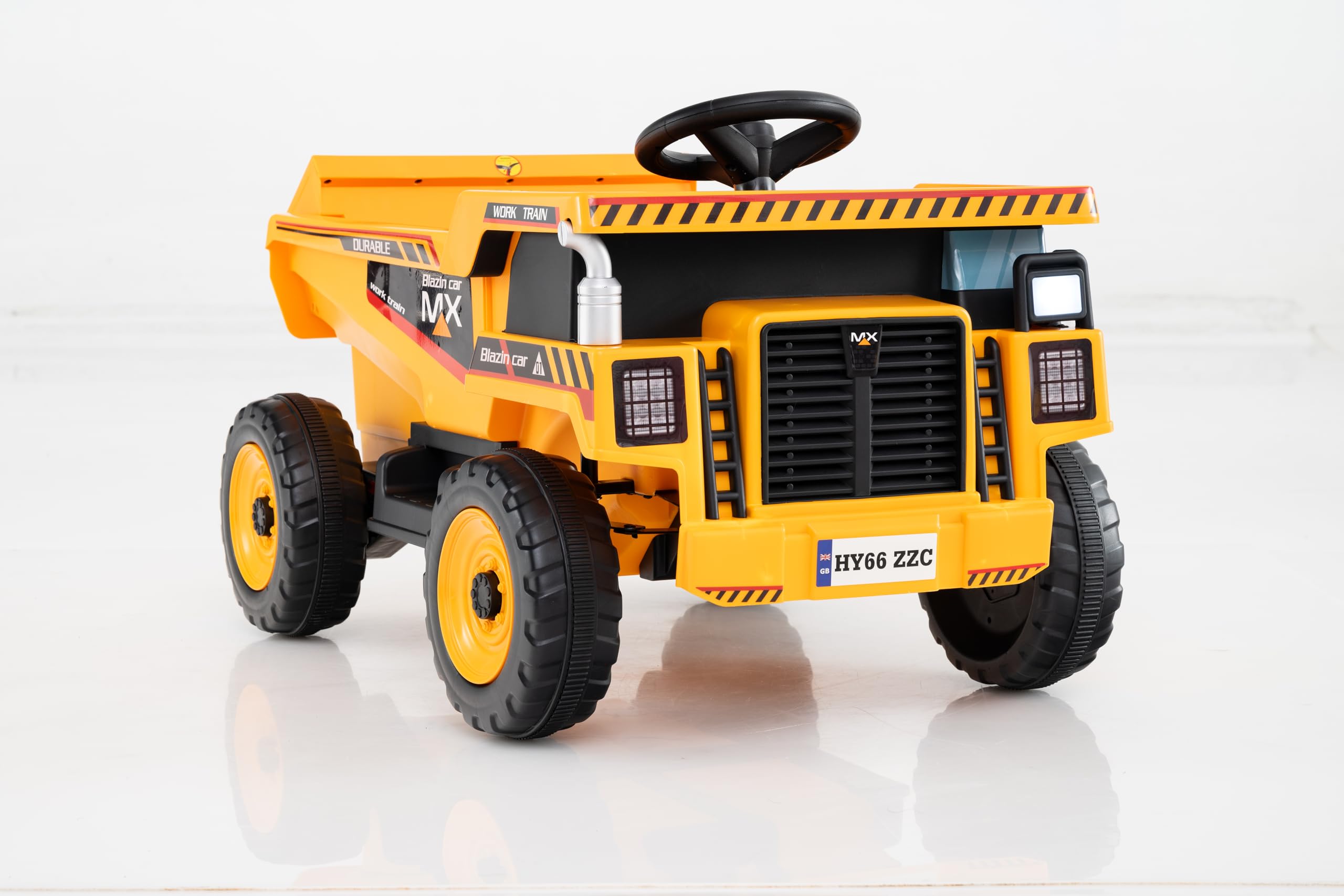 GOPLUS Elektryczny traktor z łopatą, 24 V Elekro traktor z przyczepą, klaksonem, muzyką, historią i USB, zabawkowy samochód z pilotem zdalnego sterowania, pojazd elektryczny dla dzieci od 3 lat