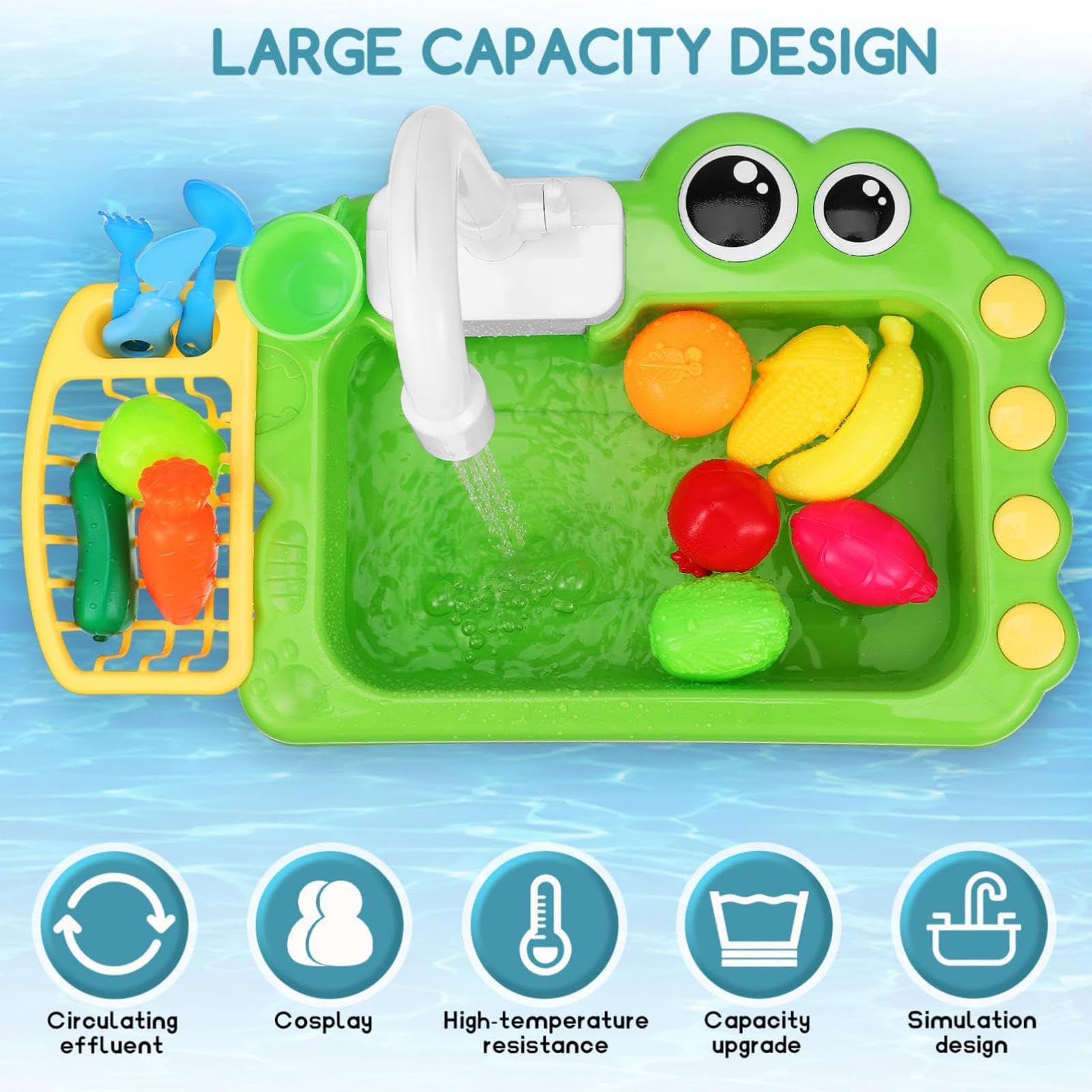 Lavello da gioco con acqua corrente - 42 x 26 x 29 cm Giocattolo per lavello elettrico per bambini, giocattolo da cucina per bambini | Giocattoli interattivi per la circolazione 'acqua