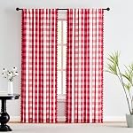 Buffalo Check Curtains 84inch Farmhouse Pom Pom Curtain Drapes for Living Room Vintage Gingham Plaid Semi Sheer Tan Window Curtains for Bedroom Kitchen 2 Panels Rod Pocket Taupe and White