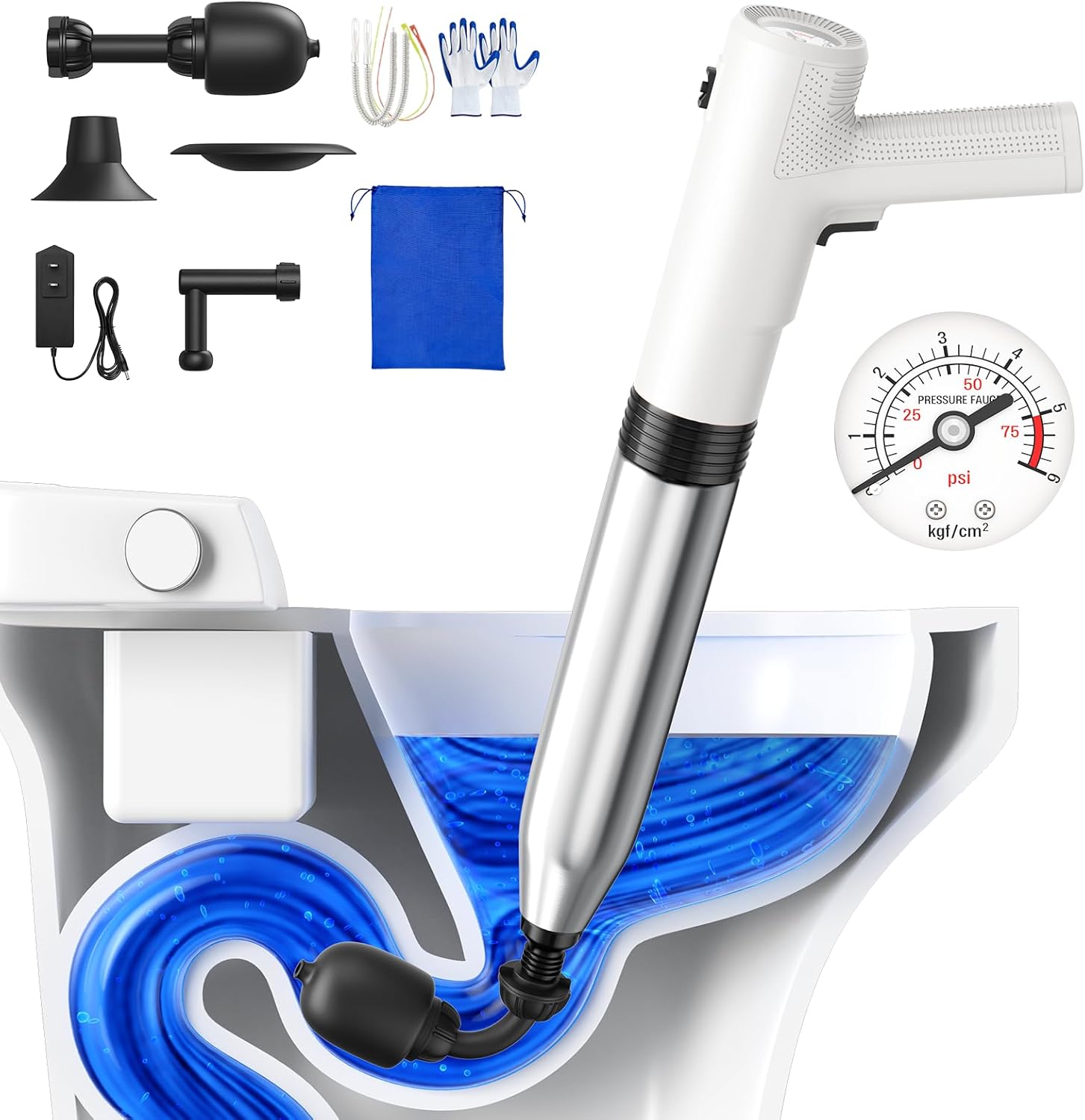 Electric Toilet Plungers for Bathroom,4 in 1 Toilet Unclogger,Auto-Inflation Toilet Plunger Clog Remover Get Instant Result,High Pressure Toilet Plunger Heavy Duty for Washbasin,Sinks,Floors Drain