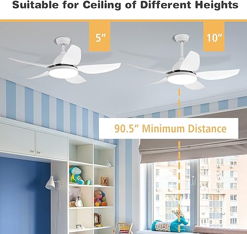 Miniatura 6 de Tangkula Ventilador de techo de 42 pulgadas con luz LED y control remoto, luz de ventilador para niños con 5 cuchillas, ventilador de techo de bajo
