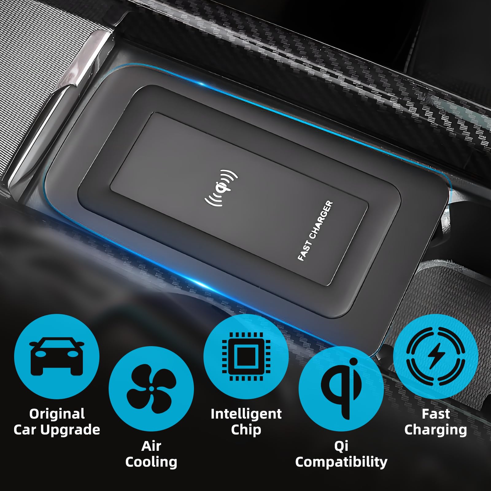 XC60 XC90 bezprzewodowa ładowarka, bezprzewodowa ładowarka samochodowa WPC Qi 1.2 z 2 portami USB, ładowarka 15 W ABS do bezprzewodowej ładowarki, dostosowanie indukcji do S60/V60/XC60/S90/V90/XC90