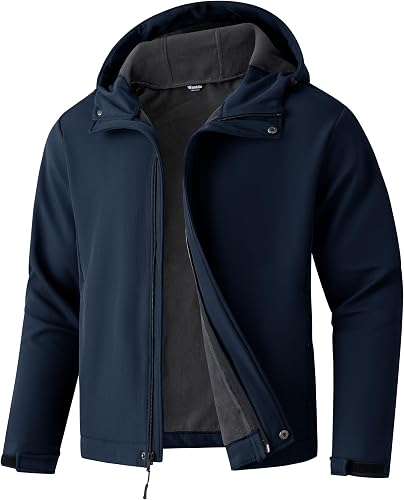 wantdo Men's Big and Tall Softshell Jacket Fleece Lined Winter Coat Hooded Water