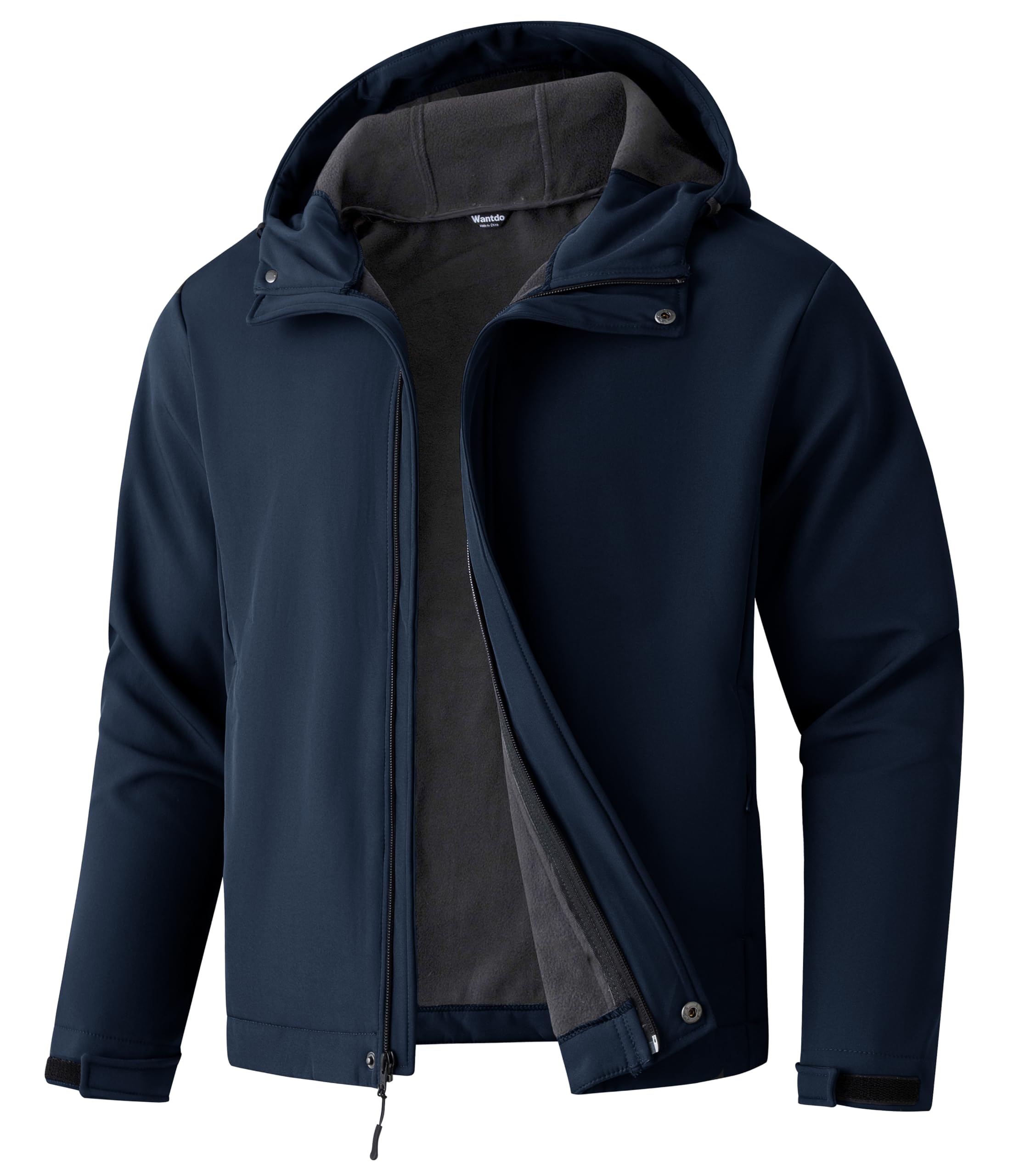 wantdo Men's Plus Softshell Jackets Lightweight Fleece Lined Jacket Plus Size Hooded Jacket Waterproof Windbreaker