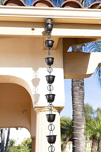 Miniatura 7 de Monarch Rain Chains Cadena de lluvia de copa martillada con adaptador de canalón, repuesto de aluminio negro de 8.5 pies y adaptador de canalón de