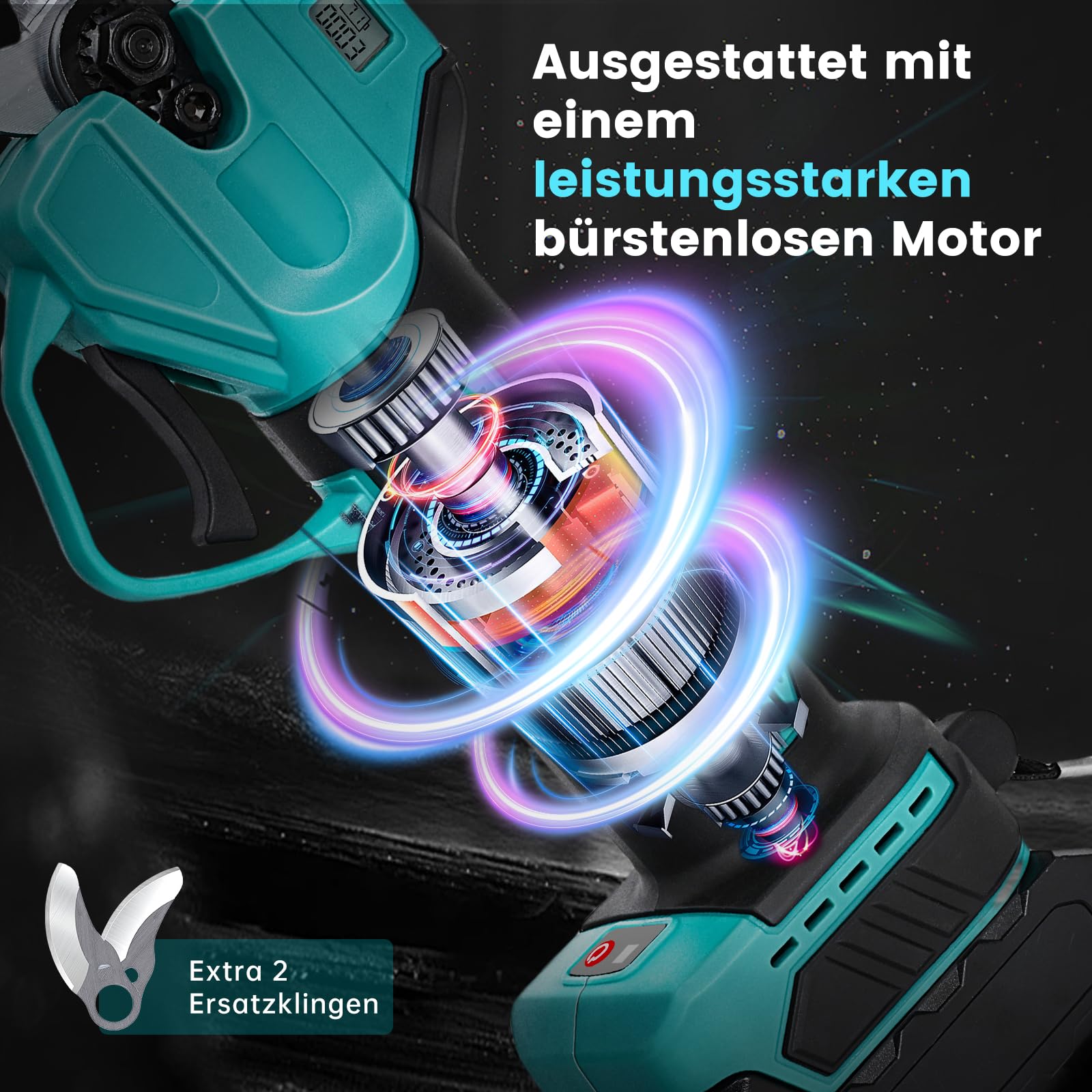 Tijeras de podar con batería de 21 V, tijeras de podar eléctricas compatibles con Makita, 2 baterías de 1500 mAh, diámetro de corte máximo de 30 mm, 2 cuchillas móviles, interruptor de fusible