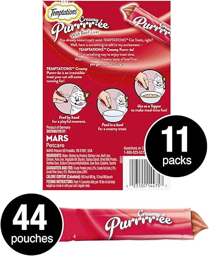 Miniatura 2 de Temptations Creamy Puree Golosinas Húmedas Exprimibles Lamibles para Gatos con Hígado de Res, Tubos de 0.42 oz., 4 Unidades, Paquete de 11 (44 Total)