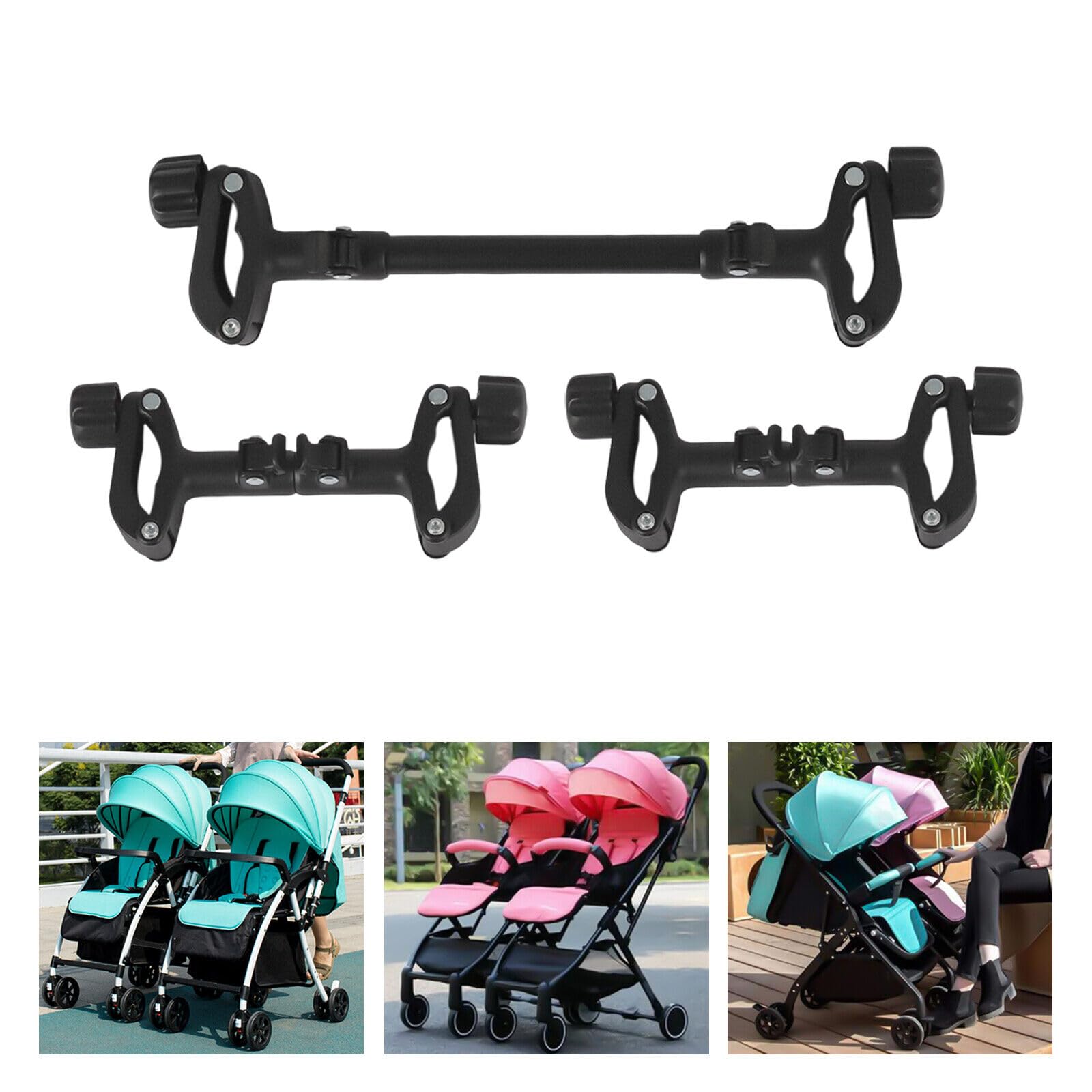 3tlg Kinderwagen-Verbindungsstücke,2* Steckverbinder für kurze Kinderwagen+1* langer Kinderwagenanschluss,Baby Stroller Connector Universal Joints Kinderwagen Zubehö,Schwarz